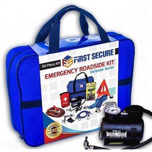 Car Emergency Safety Kit Bag with Portable Air Compressor, Heavy Duty